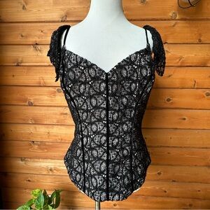 Nicole Miller Sexy Black Lace Corset Top Sparkly Y2K Fairy Whimsy Goth Size 12